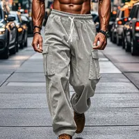 Men's Corduroy Casual Pants Breathable Wide Leg Straight Fit Multiple Pockets Fall Fashion main image 4