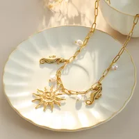 Hawaiian Beach Sun Hippocampus 304 Stainless Steel Plating 14K Gold Plated Women's Multi Charms Necklace main image 1