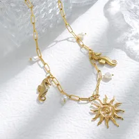 Hawaiian Beach Sun Hippocampus 304 Stainless Steel Plating 14K Gold Plated Women's Multi Charms Necklace main image 4