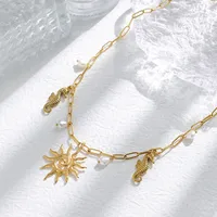 Hawaiian Beach Sun Hippocampus 304 Stainless Steel Plating 14K Gold Plated Women's Multi Charms Necklace main image 5