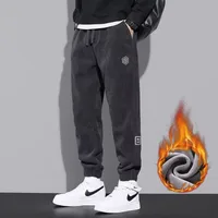 Men's Fleece-Lined Corduroy Casual Pants, Thickened Tapered Sport Sweatpants For Winter Autumn Spring main image 2