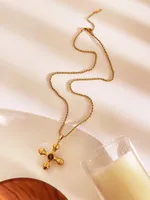 Simple Style Cross 316L Stainless Steel  Three-dimensional Natural Stone 18K Gold Plated Women's Pendant Necklace sku image 1