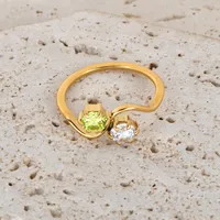 Beach Solid Color Titanium Steel Zircon 18K Gold Plated Women's Rings main image 5