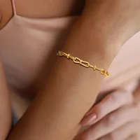 IG Style Geometric 201 Stainless Steel 18K Gold Plated Paperclip Chain Bracelets In Bulk main image 9