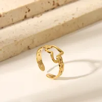 Vacation Classic Style Heart Shape 304 Stainless Steel Heart Flowers Hollow Out 18K Gold Plated Unisex Rings main image 6