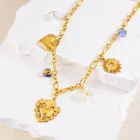 Wholesale Jewelry Vintage Style Simple Style Heart Shape 304 Stainless Steel Plating Multi Charms Necklace Cable Chain main image 2