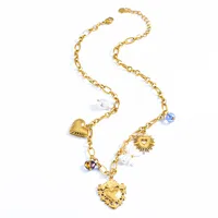 Wholesale Jewelry Vintage Style Simple Style Heart Shape 304 Stainless Steel Plating Multi Charms Necklace Cable Chain main image 5