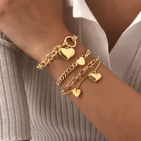 IG Style Elegant Heart Shape 304 Stainless Steel 18K Gold Plated Cable Chain Bracelets In Bulk main image 1