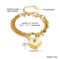IG Style Elegant Heart Shape 304 Stainless Steel 18K Gold Plated Cable Chain Bracelets In Bulk main image 2