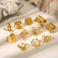 Sexy Tropical Cactus Leaf 304 Stainless Steel Natural Stone 18K Gold Plated Unisex Open Rings main image 1