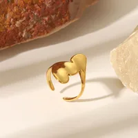 Sexy Tropical Cactus Leaf 304 Stainless Steel Natural Stone 18K Gold Plated Unisex Open Rings main image 3