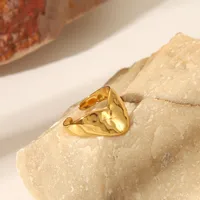 Sexy Tropical Cactus Leaf 304 Stainless Steel Natural Stone 18K Gold Plated Unisex Open Rings main image 4