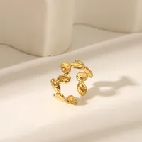 Sexy Tropical Cactus Leaf 304 Stainless Steel Natural Stone 18K Gold Plated Unisex Open Rings main image 6
