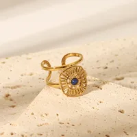 Sexy Tropical Cactus Leaf 304 Stainless Steel Natural Stone 18K Gold Plated Unisex Open Rings main image 8