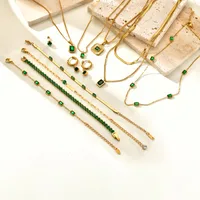 IG Style Square 201 Stainless Steel Inlay Zircon 18K Gold Plated St. Patrick Women's Bracelets Earrings Necklace main image 2