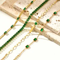 IG Style Square 201 Stainless Steel Inlay Zircon 18K Gold Plated St. Patrick Women's Bracelets Earrings Necklace main image 6
