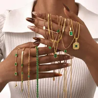 IG Style Square 201 Stainless Steel Inlay Zircon 18K Gold Plated St. Patrick Women's Bracelets Earrings Necklace main image 1