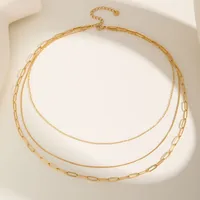 Elegant Solid Color 304 Stainless Steel Titanium Steel Plating 18K Gold Plated Women's Double Layer Necklaces main image 7