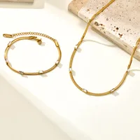 Wholesale Jewelry IG Style Solid Color 201 Stainless Steel Zircon 18K Gold Plated Bracelets Earrings Necklace Cuban Link Chain Curb Chain Cable Chain main image 5