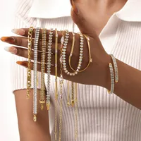 Wholesale Jewelry IG Style Solid Color 201 Stainless Steel Zircon 18K Gold Plated Bracelets Earrings Necklace Cuban Link Chain Curb Chain Cable Chain main image 2
