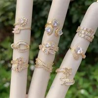 Classic Style Geometric Heart Shape Copper Inlay Zircon 18K Gold Plated Women's Open Rings main image 1