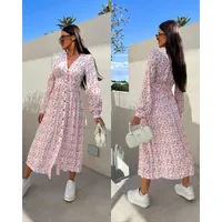 Women's Floral Dress Streetwear V Neck Long Sleeve Multicolor Maxi Long Dress Holiday Banquet Selfie main image 2