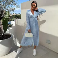Women's Floral Dress Streetwear V Neck Long Sleeve Multicolor Maxi Long Dress Holiday Banquet Selfie main image 4