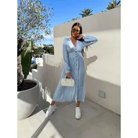 Women's Floral Dress Streetwear V Neck Long Sleeve Multicolor Maxi Long Dress Holiday Banquet Selfie sku image 14