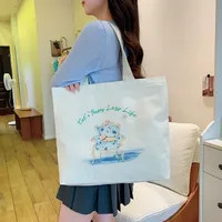 Women's Large Canvas Animal Letter Plant Cute Square Zipper Shopping Bags main image 2