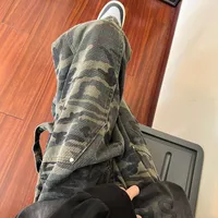 Men's Camo Print High Street Wide - Leg Cargo Jeans Washed Workwear Pants Trendy Streetwear sku image 5