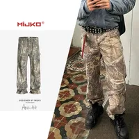 MIJKO Unisex Vintage Faded Camo Print Straight Leg Jeans - High Street Distressed Denim Pants For Men And Women main image 4
