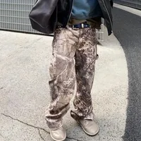 MIJKO Unisex Vintage Faded Camo Print Straight Leg Jeans - High Street Distressed Denim Pants For Men And Women main image 3