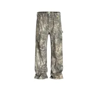 MIJKO Unisex Vintage Faded Camo Print Straight Leg Jeans - High Street Distressed Denim Pants For Men And Women main image 5