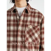Men's Heavyweight Flannel Plaid Long Sleeve Shirt Jacket - Brushed Soft Finish, American Vintage Style Spring Casual Wear With Chest Pocket main image 1