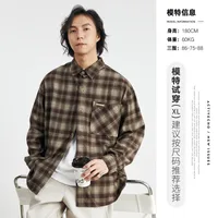 Men's Heavyweight Flannel Plaid Long Sleeve Shirt Jacket - Brushed Soft Finish, American Vintage Style Spring Casual Wear With Chest Pocket sku image 7
