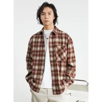 Men's Heavyweight Flannel Plaid Long Sleeve Shirt Jacket - Brushed Soft Finish, American Vintage Style Spring Casual Wear With Chest Pocket main image 2