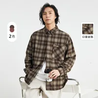 Men's Heavyweight Flannel Plaid Long Sleeve Shirt Jacket - Brushed Soft Finish, American Vintage Style Spring Casual Wear With Chest Pocket main image 4