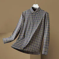Big & Tall Men's Casual Long Sleeve Shirt, 100% Cotton Loose Fit Checkered Plaid Shirt For Plus Size Gentlemen sku image 14