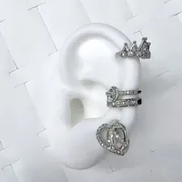 1 Pair/Package Modern Style Simple Style Double Ring Heart Shape Crown Polishing Plating Copper Zircon White Gold Plated Ear Cuffs main image 1