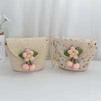 Women's Cotton Rope Flower Cute Basic Weave Square Magnetic Buckle Straw Bag main image 2