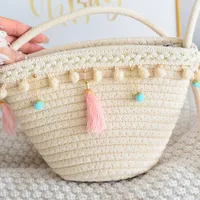 Women's Medium Cotton Rope Solid Color Vacation Weave Square Zipper Crossbody Bag main image 2