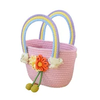 Women's Medium Cotton Rope Flower Vacation Weave Square Open Handbag Straw Bag main image 2