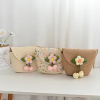 Women's Cotton Rope Flower Cute Basic Weave Square Magnetic Buckle Straw Bag main image 1