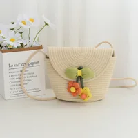Women's Cotton Rope Flower Cute Basic Weave Square Magnetic Buckle Straw Bag sku image 4