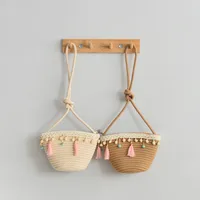 Women's Medium Cotton Rope Solid Color Vacation Weave Square Zipper Crossbody Bag main image 1