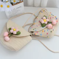 Women's Cotton Rope Flower Cute Basic Weave Square Magnetic Buckle Straw Bag main image 4