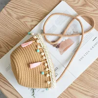 Women's Medium Cotton Rope Solid Color Vacation Weave Square Zipper Crossbody Bag main image 4