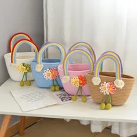 Women's Medium Cotton Rope Flower Vacation Weave Square Open Handbag Straw Bag main image 1