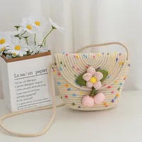 Women's Cotton Rope Flower Cute Basic Weave Square Magnetic Buckle Straw Bag main image 5