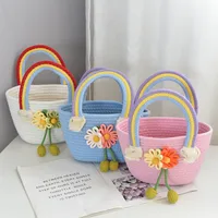 Women's Medium Cotton Rope Flower Vacation Weave Square Open Handbag Straw Bag main image 4